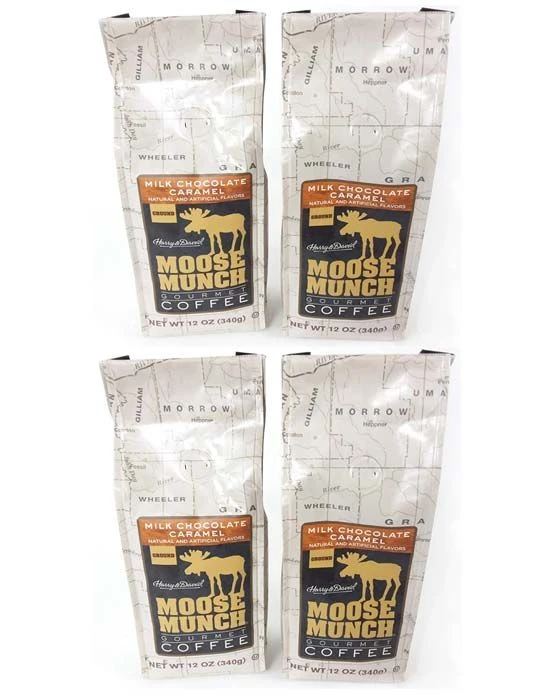 Harry & David Milk Chocolate Caramel Moose Munch Gourmet Ground Coffee 4 Bags