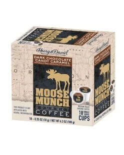 Moose Munch Single Serve Coffee By Harry & David, Dark Chocolate Candy Caramel, 4/18 Count -Drinks Store moose munch single serve coffee by harry and david dark chocolate candy caramel 1