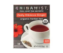 China Mist - Zesty Hibiscus Ginger Organic Black Full Leaf Tea Sachet, 6 Boxes 15 Count Each -Drinks Store zestyhibiscusginger teasachet packet 1 1 1