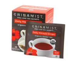 China Mist - Zesty Hibiscus Ginger Organic Black Full Leaf Tea Sachet, 4 Boxes 15 Count Each -Drinks Store zestyhibiscusginger teasachets box 730x616 1 1